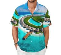 Maldives Scenery - Camisa de manga corta con botones para el verano, Negro, Large-8X-Large