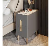 Maldosidad de noche delgada minimalista moderna con 2 cajones y patas de metal PU Mesa de noche de cuero PU para espacios estrechos Gabinete de almacenamiento en la cabecera en gris 30x40x50cm