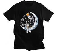 Male Bitcoin Crypto BTC to The Moon T Shirts Cotton Novelty Astronaut Cryptocurrency tee Top Clothes Black M