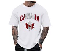 Male Spring and Summer National Day Celebration Casual Distressed Partial Print Shirt Round Neck Short Sleeve Top # L