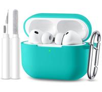 Maledan Compatible con Funda AirPods Pro 3 Case - Estuche Protectora Silicona Suave de Antigolpes para Apple AirPods Pro 3 Generacion Caja con Kit de Limpieza y Mosquetón [LED Visible],Azul Verdoso