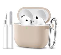 Maledan Funda Compatible con AirPods 4 2024 Case, Funda Protectora de Silicona Suave de Cuerpo Completo para Apple AirPods de 4 Generacion con Kit de Limpieza y Mosquetón [LED Visible],Té Leche