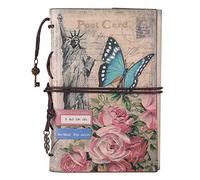 Maleden Cuaderno diario para escritura con tapa de piel de aspecto vintage con diario planificador, papel blanco y bolsillo con cremallera para chicas y chicos., color Flores