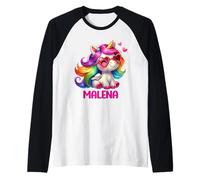 Malena Nombre Personalizado Colorido Unicornio Mujer Ni Camiseta Manga Raglan