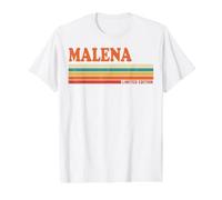 Malena Retro Personalizado Nombre Vintage Rayas Camiseta gráfica económica, Hombre, Blanco, S