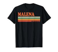 Malena Retro Personalizado Nombre Vintage Rayas Camiseta gráfica económica, Hombre, Negro, L