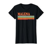Malena Retro Personalizado Nombre Vintage Rayas Camiseta gráfica económica, Mujer, Negro, XS