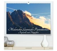Malerisches Garmisch Partenkirchen - Aquarelle und Fotografien (hochwertiger Premium Wandkalender 2026 DIN A2 quer), Kunstdruck in Hochglanz: ... der malerischen Stadt an der Zugspitze