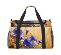 Maleta de mano con estampado de flores silvestres y margaritas de aciano para mujeres y hombres, bolsa cruzada de fin de semana para yoga, viajes, imprescindible, Negro -, Talla única
