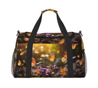 Maleta de mano con estampado de mariposas doradas2 violeta y dorado para mujeres y hombres, bolsa cruzada de fin de semana para yoga, viajes, imprescindible, Negro -, Talla única