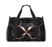 Maleta de mano con estampado de mármol negro y oro rosa para mujeres y hombres, bolsa cruzada de fin de semana para yoga, viajes, imprescindible, Negro -, Talla única