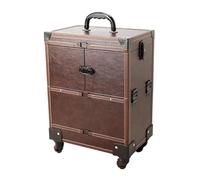 Maleta de Maquillaje con Ruedas Caja de Herramientas Maquillaje Gran Capacidad con Barra extraíble, Estuche Multicapa, Caja Universal for Bordado Rueda(Brown Retro (Without Drawer))