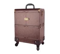 Maleta de Maquillaje con Ruedas Caja de Herramientas Maquillaje Gran Capacidad con Barra extraíble, Estuche Multicapa, Caja Universal for Bordado Rueda(Brown Leather (Without Drawer))