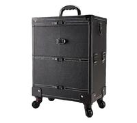 Maleta de Maquillaje con Ruedas Caja de Herramientas Maquillaje Gran Capacidad con Barra extraíble, Estuche Multicapa, Caja Universal for Bordado Rueda(Black Straight (Without Drawer))