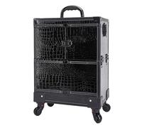 Maleta de Maquillaje con Ruedas Caja de Herramientas Maquillaje Gran Capacidad con Barra extraíble, Estuche Multicapa, Caja Universal for Bordado Rueda(Black Pattern (Without Drawer))