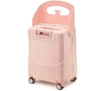 Maleta de paseo para niños, equipaje de mano con asiento y 4 ruedas giratorias, diseño de compartimento resistente con barra de acoplamiento y ganchos para bolsas para viajes, estilo 2