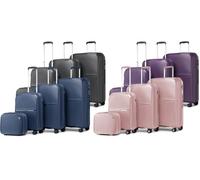 Maleta de ruedas rígida British Traveller con diseño ondulado: Juego de 4 maletas / Negro