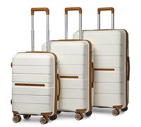 Maleta de Viaje， 24" Medium Suitcase Lightweight Polypropylene Hard Shell Luggage Hold Check in Suitcase with 4 Wheels and Built-in TSA Lock(Cream White,3Pcs Set)