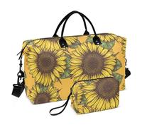 Maleta de viaje grande dibujada a mano con girasol amarillo para fin de semana/noche con correa ajustable, bolsa de gimnasio para senderismo, entrenamiento, plegable, Amarillo girasol dibujado a mano,
