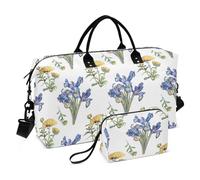 Maleta de viaje grande para mujer, bolsa de viaje azul crisantemo, bolsa de viaje para fin de semana con correa ajustable para deportes, gran capacidad, azul, (Chrysanthemum Blue), Conjunto De 2