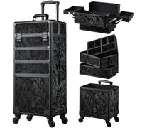 Maleta Maquillaje 4 en 1 Maletin Maquillaje Rueda de Gran Capacidad Caja Maquillaje Maletin de Cosméticos portátil con Cerradura Organizador de Maquillaje, Alpes Negro