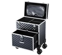 Maleta Maquillaje con Ruedas Maletín Maquillaje Profesional con Cajones, Maletín de peluquería Caja Maquillaje para para Maquilladores, Peluqueros y Técnicos de Uñas, con Bolso Desmontable, Negro