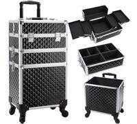 Maleta Maquillaje Profesional 3 en 1 Maletin Maquillaje con Ruedas Organizadores de Maquillaje Maleta de peluquería Grande Maletín de uñas Multifuncional Caja Maquillaje Profesional, Negro