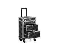 SONGMICS Maleta de Maquillaje Profesional, Maletín para Cosméticos, Maletín de Peluquería, con 2 Cajones, Grande, 34 x 24 x 56 cm, Ruedas 360°, para Viaje, Regalo Ideal, Negro JHZ08BK