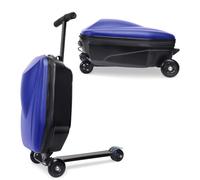 Maleta para patinete de 20 pulgadas para niños, equipaje de paseo 2 en 1 con ruedas para niños y niñas de 4 a 15 años, maleta de viaje ligera y plegable para avión, Azul oscuro dinámico, M, Patinete