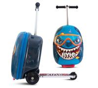Maleta Patinete 2 en 1 Flyte, para niños, Plegable, rígida, con Ruedas, de 18 Pulgadas (46 cm), 25 litros de Capacidad y con Motivos de Stormy el Tiburón