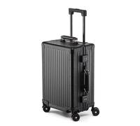Maleta rígida de aleación de magnesio de aluminio con ruedas, maleta rígida a cuadros con rueda, maleta de metal para mujeres y hombres, Negro-B, 20 inch, moderno