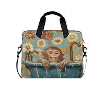 Maletín bandolera portátil con asa y correa para el hombro, bolsa de transporte para computadora de 15.6 pulgadas, elegante, mono Rhesus, macaco, bañera