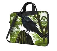 Maletín cruzado con estampado de cuervos en el árbol, fácil de usar cuando viajas por negocios, Negro, 15.6 inch