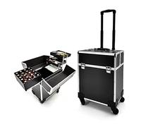 Maletín de aluminio para maquillaje profesional - Carrito de viaje con ruedas para maquilladores profesionales (negro), negro