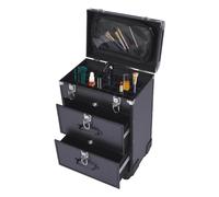 Maletín de cosmética con ruedas con 3 cajones y ruedas, maletín profesional para maquillaje, para viajes, peluquería, esteticista, Negro , moderno