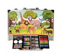 Maletín de dibujo infantil Los animales de la selva - Estuche grande de artista 145 piezas Dibujo, pintura y colorear para niño y niña - Kit de materiales, Lápices, Acuarela, Gomas, Pasteles