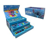 Maletín de dibujo y pintura para niños Disney Stitch y Ángel, set de 52 piezas de colores y papelería, caja con cajones