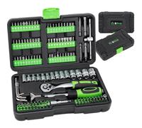 Maletín de herramientas completo profesional de 130pcs | Tamaño pequeño ideal coche | Con juego de llaves de vasos, puntas de destornillador y Carraca | Cromo Vanadio