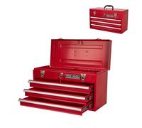 Maletín de herramientas de metal con 3 cajones, caja de herramientas portátil negra y recubierta de polvo, caja de herramientas con guía de rodamiento y bloqueo automático, para garaje, hogar, taller