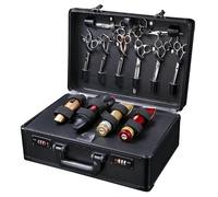 Maletín de herramientas de peluquería profesional para peluquería, maletín | Superficie ignífuga, 40 x 31 x 16 cm, ocho tijeras, espacio para salón y viajes, mango ergonómico, aspecto negro