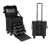 Maletín de maquillaje 4 en 1, maletín profesional de maquillaje con ruedas, maletín multiusos, ideal para viajes, peluquerías, idea de regalo, 38 x 29 x 42 cm, color negro