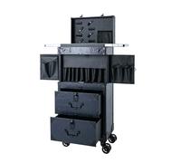 Maletín de maquillaje azul con cerradura de combinación, maleta de maquillaje con 2 cajones, bolsa de tijeras, multimaletín, para peluquerías, tiendas de cosméticos, salones de uñas, 38 x 25,5 x 82