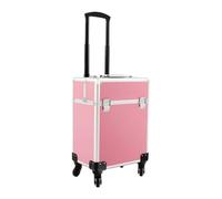 Maletín de maquillaje con 4 ruedas extraíbles, barra telescópica de tres niveles y cerraduras resistentes, maletín de maquillaje para viaje, esteticista, peluquera, color rosa