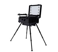 Maletín de maquillaje con 8 luces, maletín de maquillaje con 4 ruedas y espejo, altura ajustable, estación de maquillaje profesional para maquilladores, peluqueros, color negro