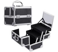 Maletín de Maquillaje con Espejo y Cerradura - Organizador Estuche de Viaje Negro 19.5x15x16cm - Neceser Regalos para Mujeres,Negro