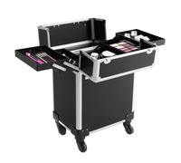 Maletín de maquillaje con ruedas, 3 en 1, organizador de maquillaje profesional, estuche compacto para viajes, peluquería con ruedas para cosmetólogos y peluqueros, Negro , 24*34*47 cm/9,4*13,3*18,5
