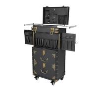 Maletín de maquillaje con ruedas, 4 en 1, grande, capacidad de peso de 25 kg, con cerraduras de combinación y cerraduras para llaves, ruedas giratorias 360°, maletín con ruedas giratorias
