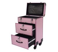 Maletín de maquillaje con ruedas, con 2 cajones y 2 cerraduras, maletín de peluquería grande 36 x 23 x 58 cm, maletín de maquillaje con ruedas giratorio 360°, gran capacidad, Rosa., moderno