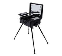Maletín de maquillaje con ruedas, con 4 ruedas, iluminación con espejo, estación de maquillaje profesional, Negro , Maletín de maquillaje Trolley