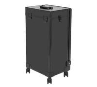 Maletín de maquillaje con ruedas con espejo y luces, incluye 1 compartimento y 3 cajones, maletín de maquillaje con cerradura para maquilladores, peluquerías, esteticistas (negro)